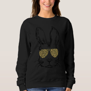 Sudadera Cute Bunny Face Leopard Print Glasses Easter Women