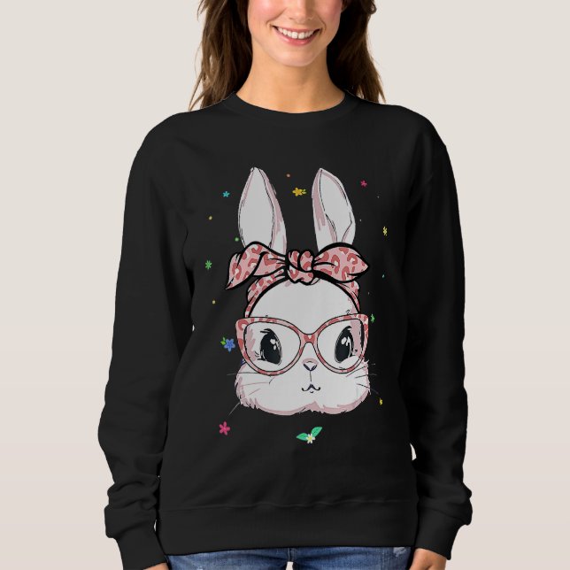 Sudadera Cute Bunny Face Leopardo Glasses Headband Happy Ea (Anverso)