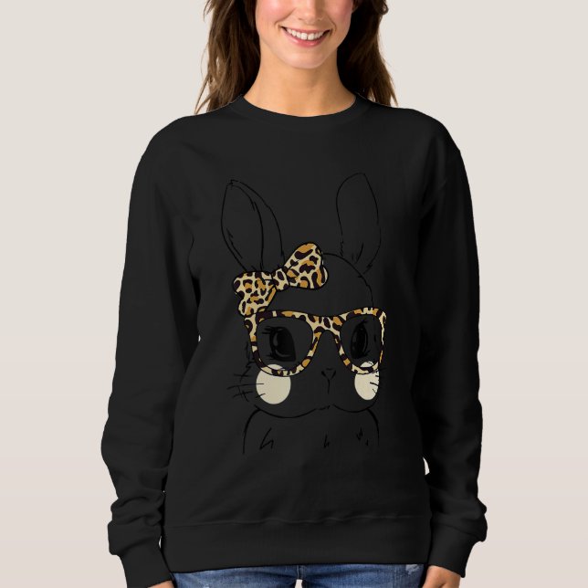 Sudadera Cute Bunny Face Leopardo Glasses Headband Happy Ea (Anverso)