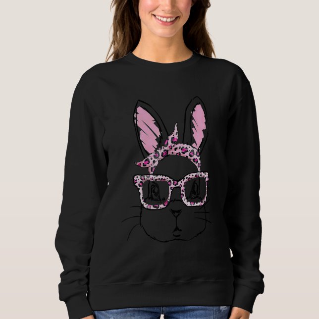 Sudadera Cute Bunny Face Leopardo Glasses Headband Happy Ea (Anverso)
