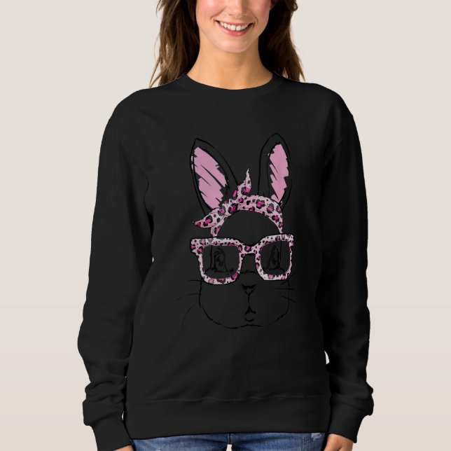 Sudadera Cute Bunny Face Leopardo Glasses Headband Happy Ea (Anverso)