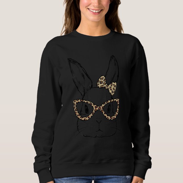 Sudadera Cute Bunny Face Leopardo Glasses Headband Happy Ea (Anverso)