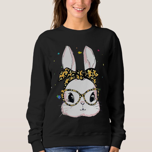 Sudadera Cute Bunny Face Leopardo Glasses Headband Happy Ea (Anverso)