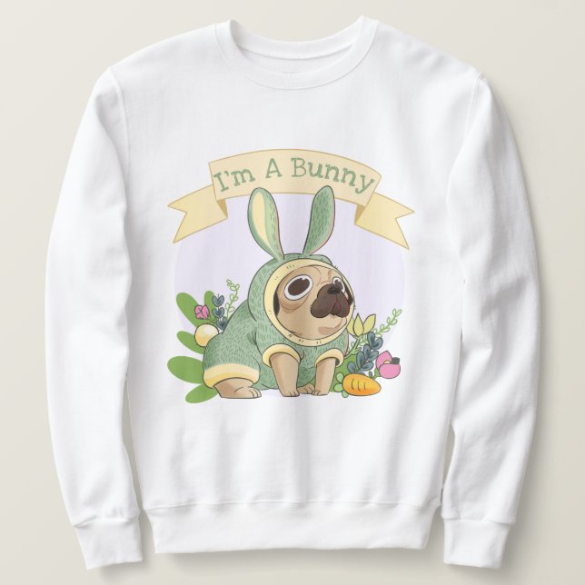 Sudadera Cute Bunny Pug (Anverso del diseño)