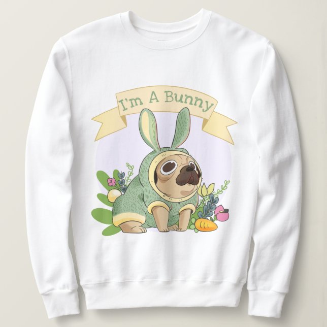 Sudadera Cute Bunny Pug (Anverso del diseño)