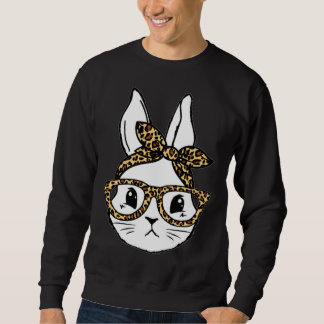 Sudadera Cute Bunny Rabbit Face Messy Bun Leopard Glasses G