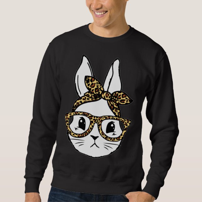 Sudadera Cute Bunny Rabbit Face Messy Bun Leopard Glasses G (Anverso)