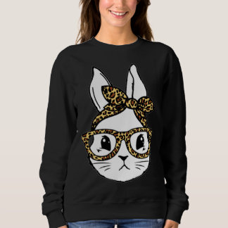 Sudadera Cute Bunny Rabbit Face Messy Bun Leopard Glasses G