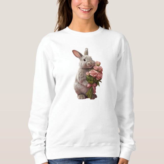 Sudadera  “Cute Bunny with Pink Roses” Adorable Art Design (Anverso)