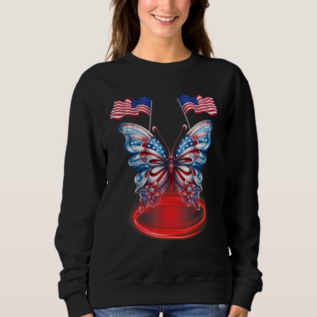 Sudadera Cute Butterfly USA Flag 4th Of July for USA Americ (Anverso)