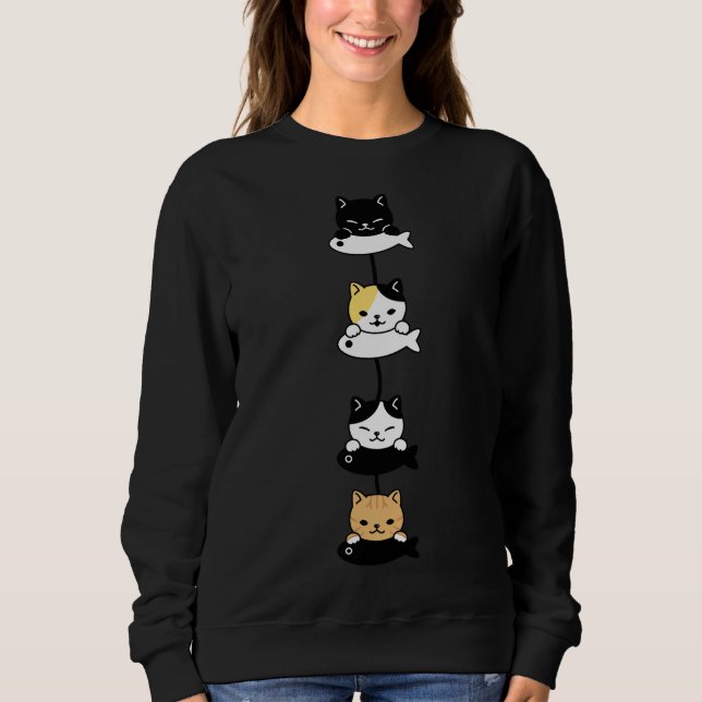 Sudadera Cute Calico Gatitos Comer Pescado (Anverso)
