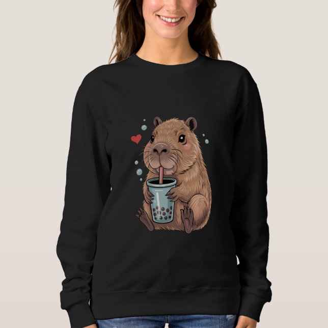Sudadera Cute Capybara Boba Tea Lover Kawaii Animal Art (Anverso)