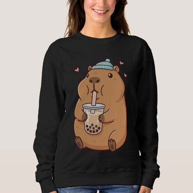 Sudadera Cute Capybara Drinking Boba Bubble Tea (Anverso)