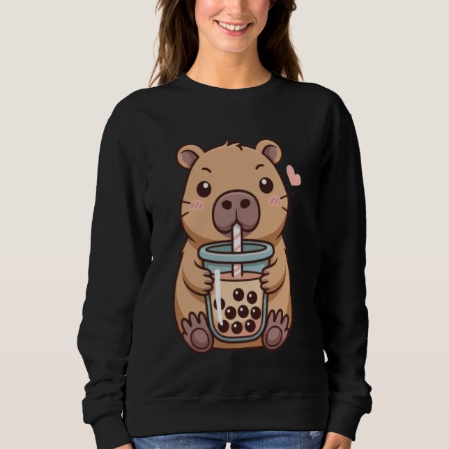 Sudadera Cute Capybara Drinking Boba Tea for Animal Lovers  (Anverso)