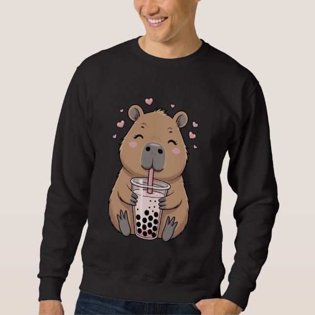 Sudadera Cute Capybara Drinking Bubble Tea, for Girls, Kawa (Anverso)