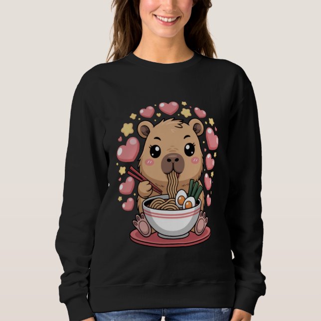 Sudadera Cute Capybara Eating Noodles for Food Lovers Anime (Anverso)