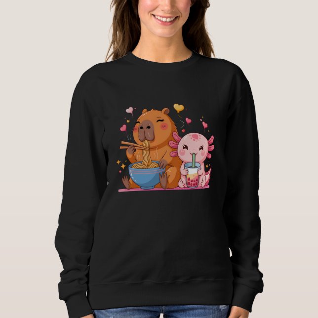 Sudadera Cute Capybara Ramen and Axolotl Boba Kawaii Boys G (Anverso)