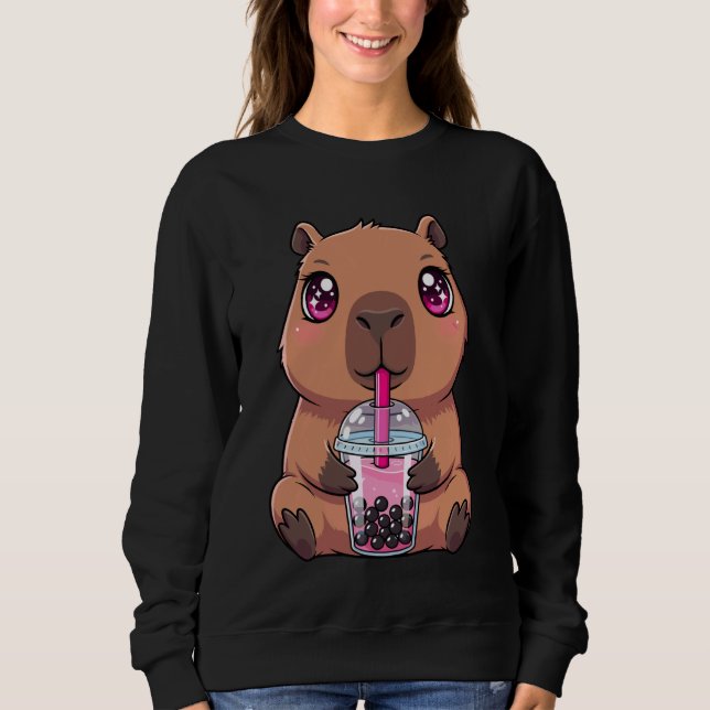 Sudadera Cute Capybara with Boba Bubble Tea (Anverso)