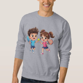 Sudadera Cute Cartoon Boy and Girl Playing Padel Tennis – F