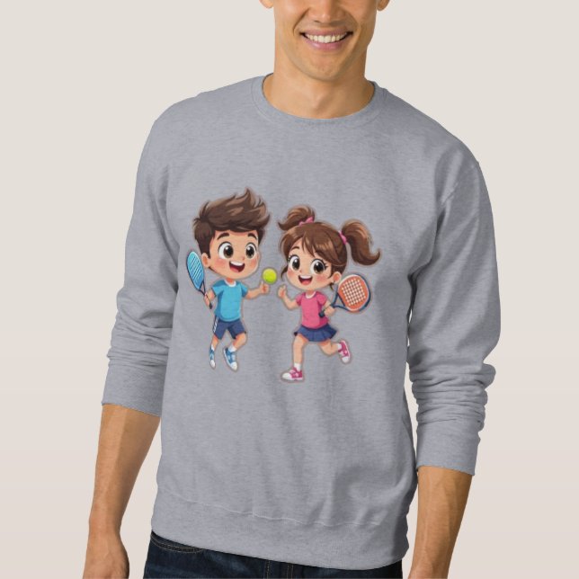 Sudadera Cute Cartoon Boy and Girl Playing Padel Tennis – F (Anverso)
