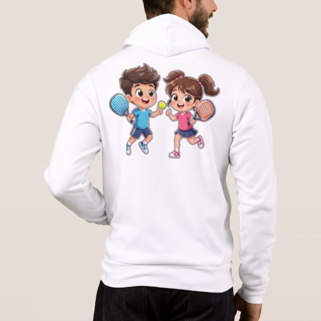 Sudadera Cute Cartoon Boy and Girl Playing Padel Tennis – F (Reverso)