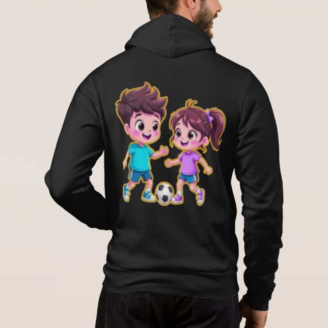 Sudadera Cute Cartoon Boy and Girl Playing Soccer Together  (Reverso)