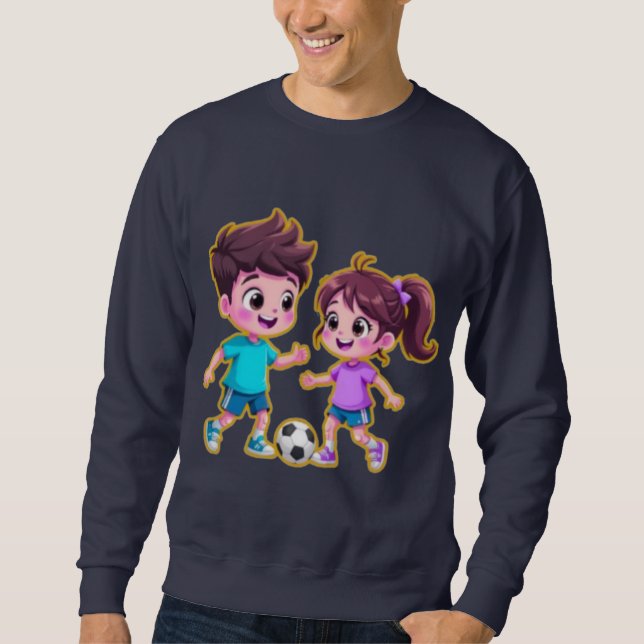 Sudadera Cute Cartoon Boy and Girl Playing Soccer Together  (Anverso)