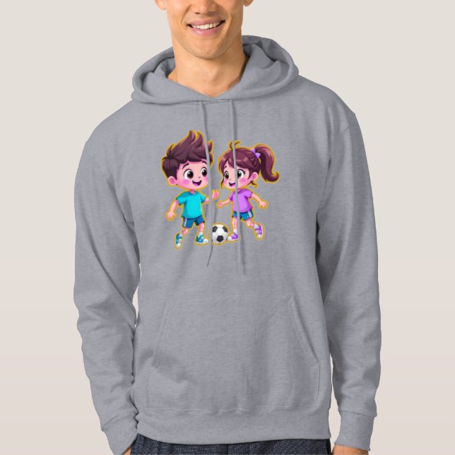 Sudadera Cute Cartoon Boy and Girl Playing Soccer Together  (Anverso)