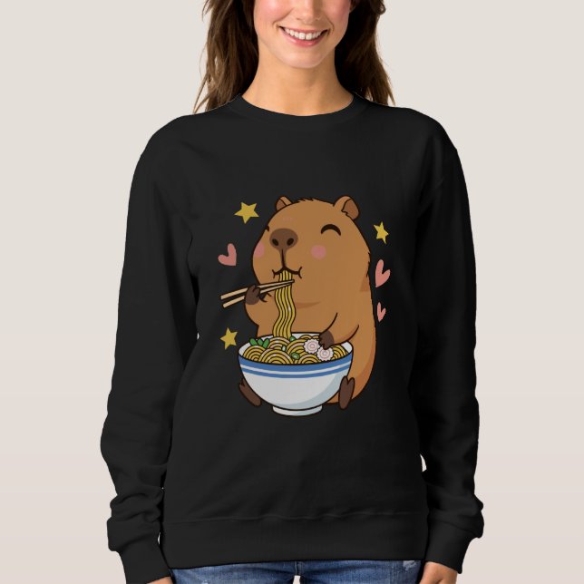 Sudadera Cute Cartoon Capybara Eating Ramen with Chopsticks (Anverso)