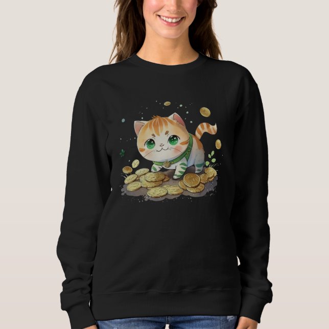 Sudadera Cute Cat and Gold Coins St Patrick s Day Cat   2 (Anverso)