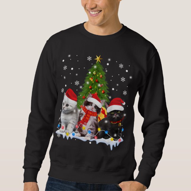 Sudadera Cute Cat Árbol de Navidad Ornamento Decoración Gat (Anverso)