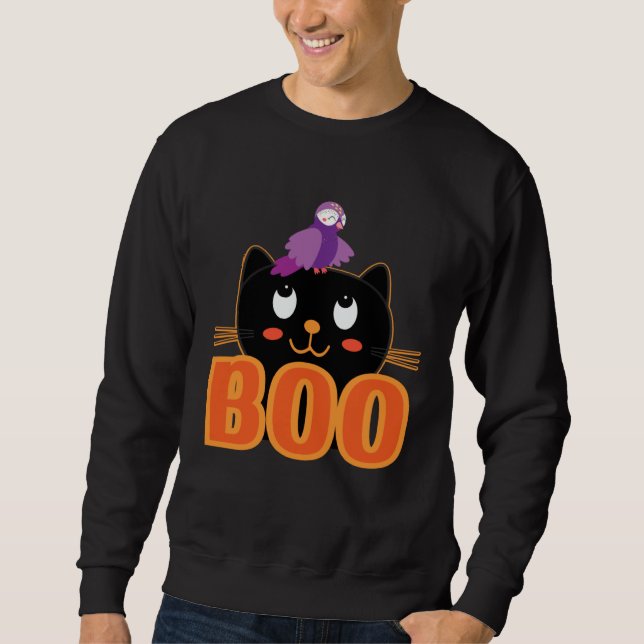 Sudadera Cute Cat Bird Boo Halloween Cats Love Halloween (Anverso)