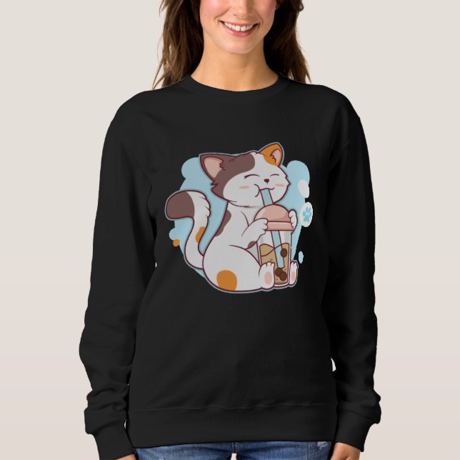 Sudadera Cute Cat Drinking Bubble Tea  Tea  Costume (Anverso)
