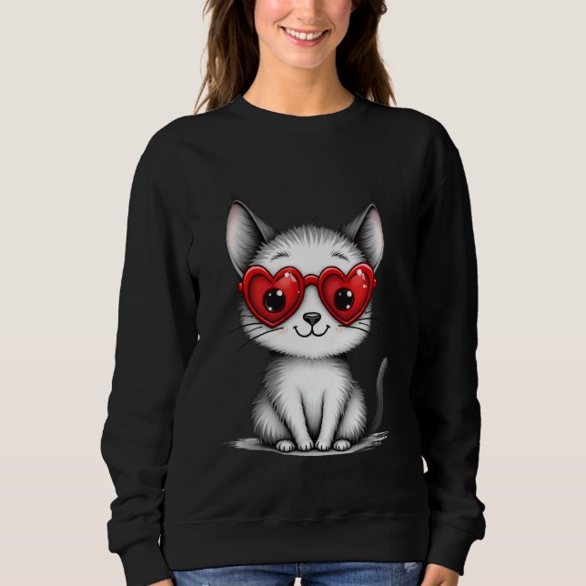 Sudadera Cute Cat Heart Glasses Sweatshirt (Anverso)
