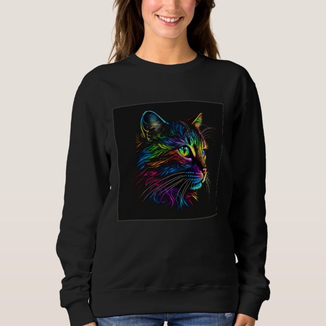 Sudadera Cute Cat Illustration Adorable Minimal Black Women (Anverso)