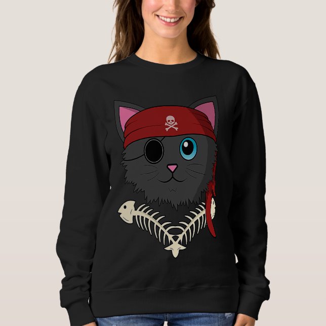 Sudadera Cute Cat Kitten Pirate Fish Bones  Halloween Kids (Anverso)