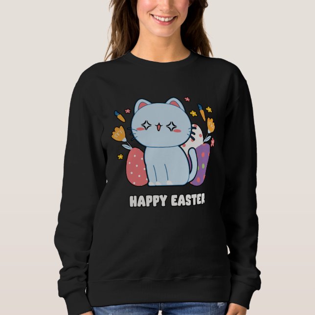 Sudadera Cute Cat Kitty Happy Easter Day Egg Hunter Boys Gi (Anverso)