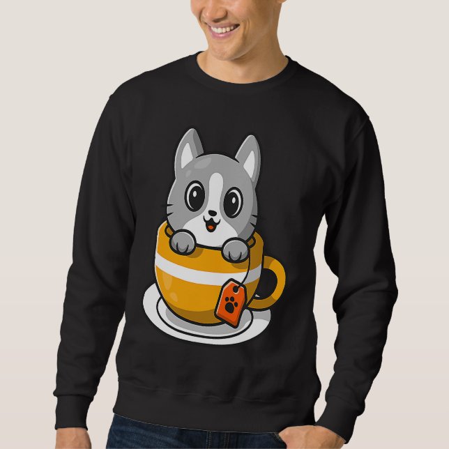 Sudadera Cute Cat Kitty in a coffee or tea cup (Anverso)