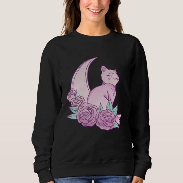 Sudadera Cute Cat Moon Roses Pink Animal Fur Cool Purr Bree (Anverso)