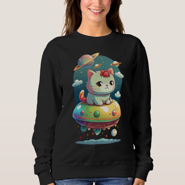 Sudadera Cute Cat on UFO for Scif Fi Girl or Boy (Anverso)