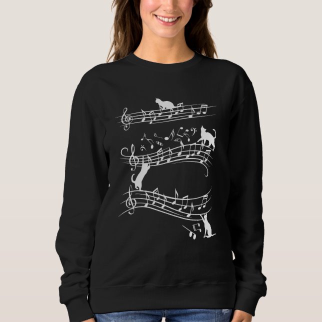 Sudadera Cute Cat Playing On Musical Notes Music  Piano Mus (Anverso)