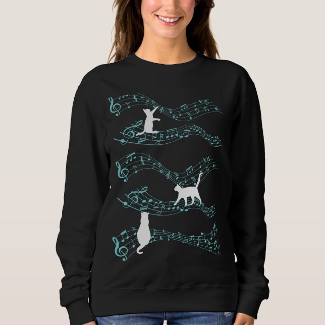 Sudadera Cute Cat Playing On Musical Notes Sheets Music (Anverso)