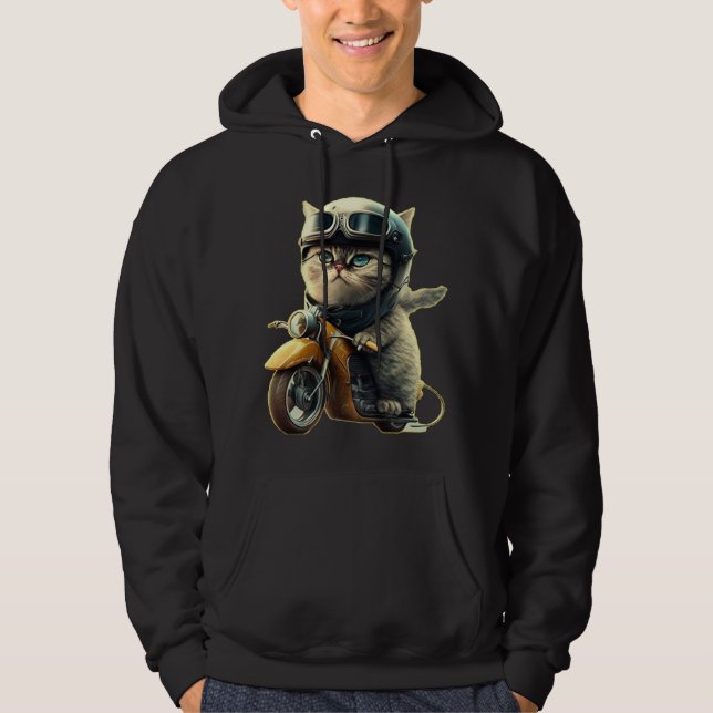 Sudadera Cute cat riding a motorcycle wearing an helmet (Anverso)