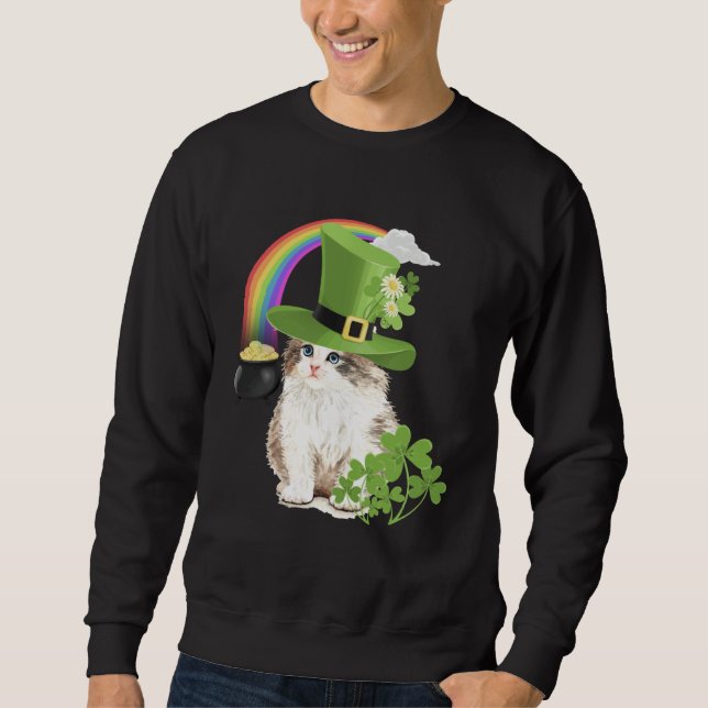 Sudadera Cute Cat  St Patricks Day Shamrock Rainbow Patty K (Anverso)
