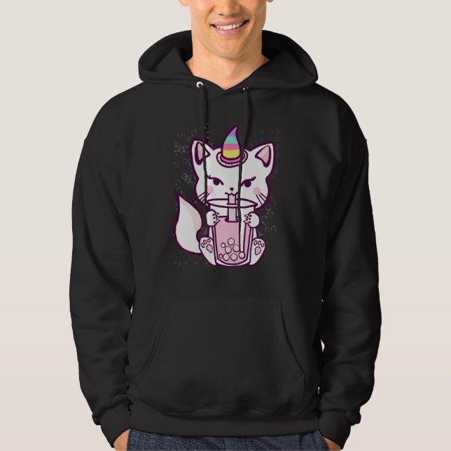 Sudadera Cute Cat Unicorn Drinking Bubble Tea Design (Anverso)