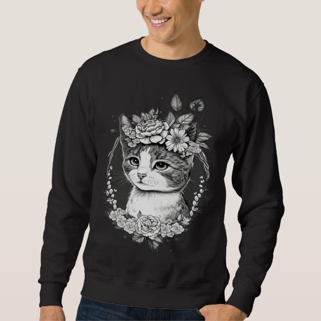 Sudadera Cute Cat with Floral Headband Cat Mom (Anverso)