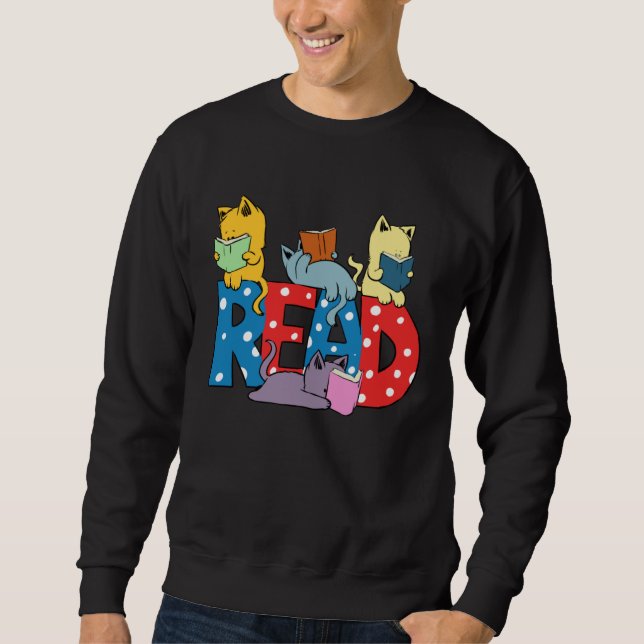 Sudadera cute cats reading books librarian teacher graphic (Anverso)