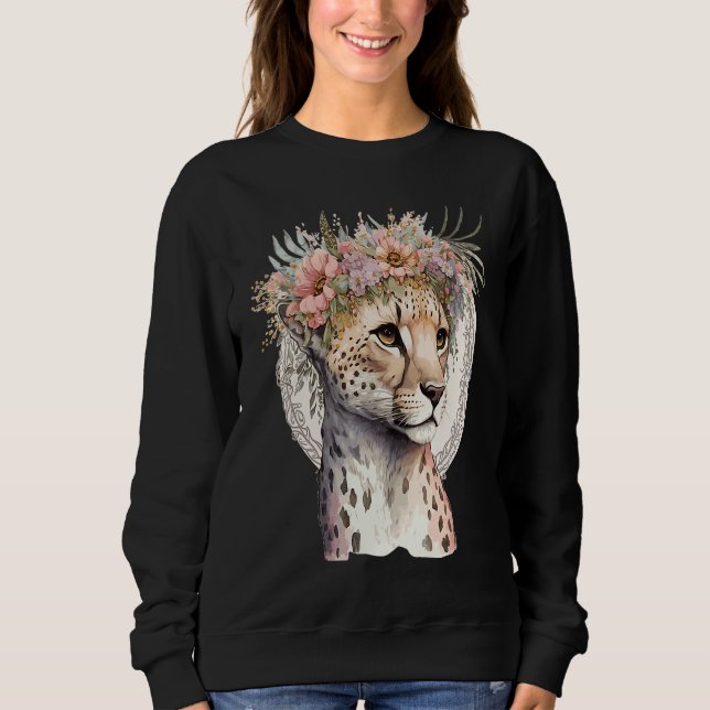 Sudadera Cute Cheetah Flower Crown Boho Aesthetic (Anverso)