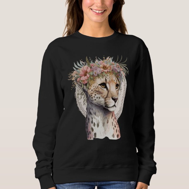 Sudadera Cute Cheetah Flower Crown Boho Aesthetic (Anverso)