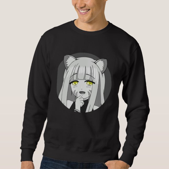 Sudadera Cute Chibi Neko Girl with Smug Smile Illustration (Anverso)